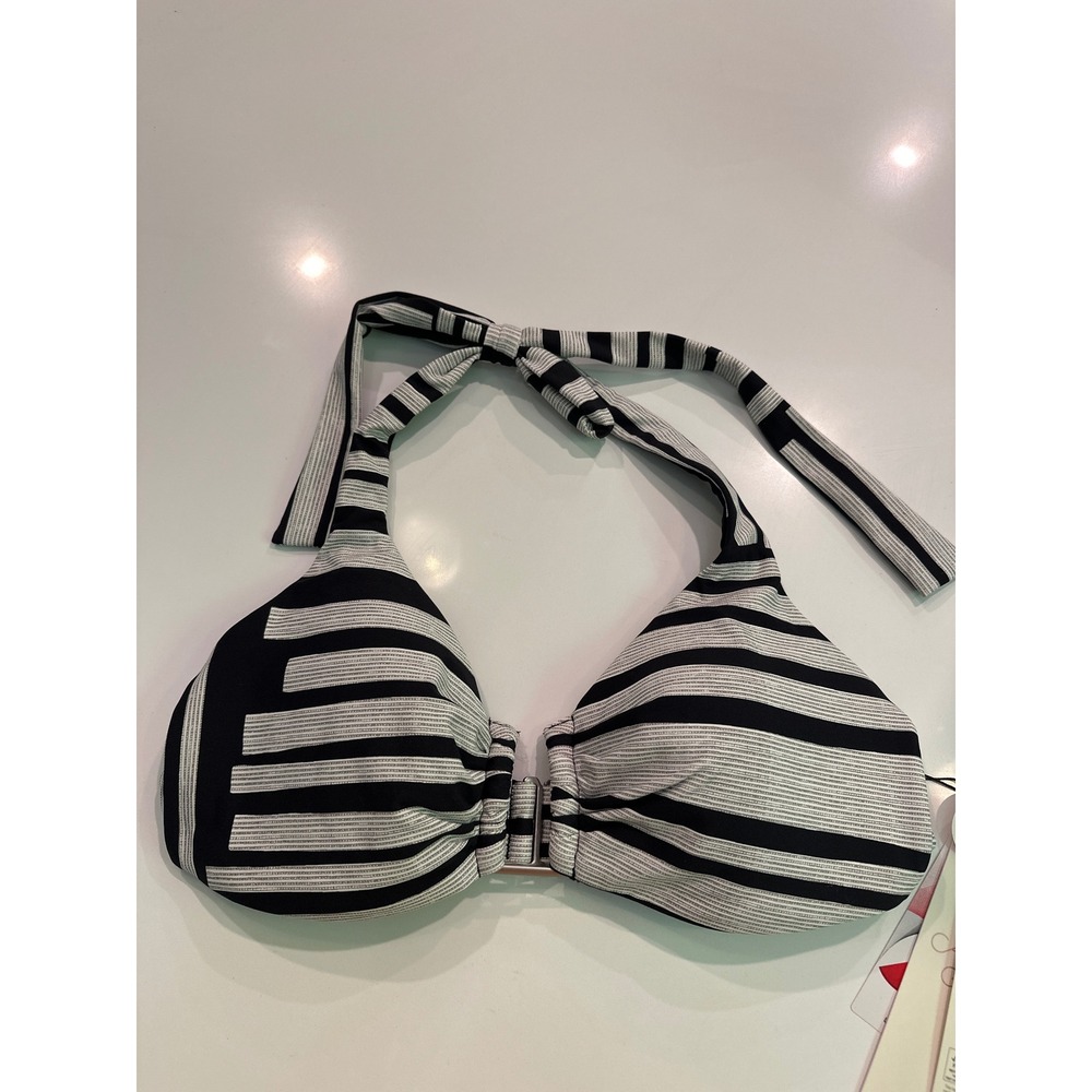 CALIA Graphic Print Black White Striped Halter Bikini Top Size M WSA15203PRT NEW
